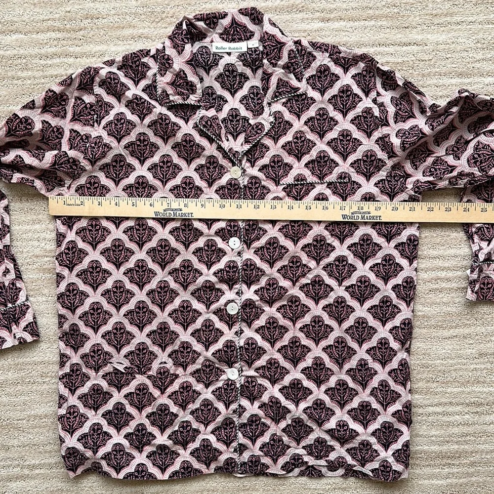 Roller Rabbit Print Cotton Button Down Pajama Top in Blue Pink Medium